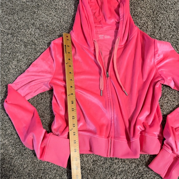 EUC VELOUR CROP Pink Hooded Zip-Up Jacket MEDIUM - Picture 5 of 6